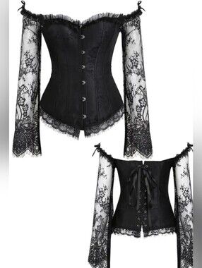Black Lace Off-Shoulder Corset Top XL